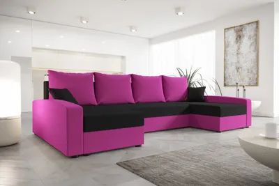 Produktbild von Roe Furniture | Ecksofa - 301 cm - U-Form - CHIEVO U - Rosa und Schwarz - Schlafsofa mit Stauraum - Modern und Elegant - Sofabett - Couch