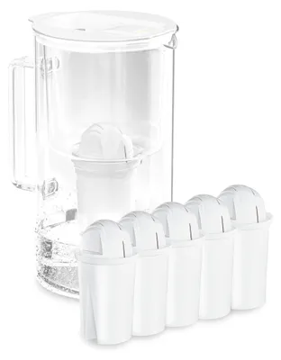 Wasserfilterkanne 2 L Glas mit LED-Indikator, 5 Filterpatronen, Weiß