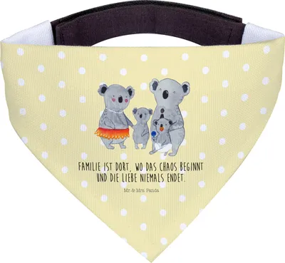 Produktbild von Mr. & Mrs. Panda Halstuch Koala Familie - Gelb Pastell - Geschenk, Papa, Muttertag, Hunde-Halstuch, Familienzeit, Koalas, Für Hunde, Mama, Dreieckstuch, Hund, Kinder