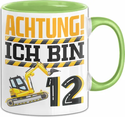 Produktbild von 12. Geburtstag Geschenk Tasse Becher Jungs Baustelle Geburtstagsgeschenk Achtung Ich Bin 12 (Grün)