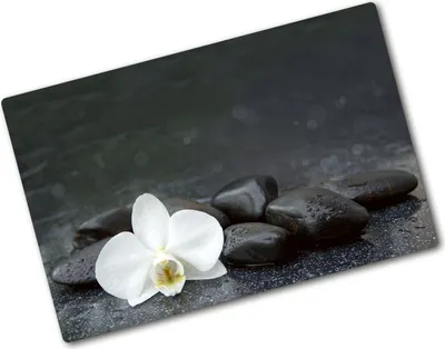 Produktbild von Tulup Glas Herdabdeckplatte - 80x52 cm - Glaskeramikkochfeld-Abdeckung Spritzschutz Glasabdeckplatte - Einteilig - Blumen & Pflanzen - Orchidee - Schwarz