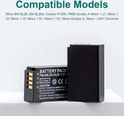 Productafbeelding van 1020mAh EN-EL20 EN EL20 batterij + LCD-lader met dubbele USB-poort - Nikon EN-EL20 EN-EL20a batterij - Geschikt voor P1000, P950, Coolpix A, Nikon 1 - J1, J2, J3, S1, V3 camera's met Type C poort - Set van 2