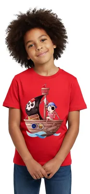 Produktbild von Spreadshirt Kleiner Pirat Mit Seinem Schiff Kinder T-Shirt, 122/128 (7-8 Jahre), Rot