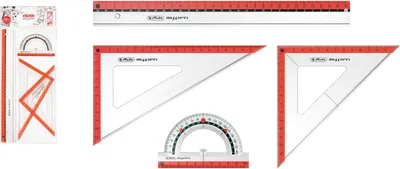 Produktbild von Herlitz Geometrie-Set 4tlg / 2x Geo-Dreieck, Lineal, Winkelmesser / Farbe: rot