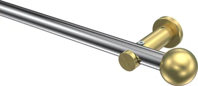 Produktbild von Interdeco Gardinenstange / Vorhangstange Chrom / Messing-Optik, Typ Platon Luino (Kugel) ohne Ringe, 20 mm Ø 1-läufig, 420 cm