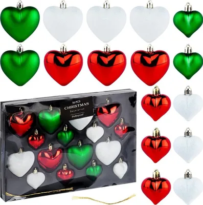 Produktbild von Vilde | Christbaumkugeln - 16er Set - Bruchfest - Kunststoff - Herzformkugel Set Bunt