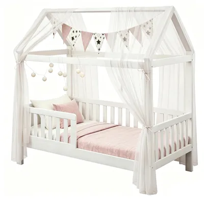 Image de Lit-cabane, blanc, 150 x 350 cm, décoration pour lit d'enfant