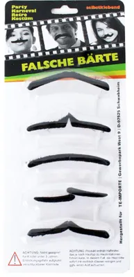 Produktbild von TE-Trend Schnurrbart Schnautzbart Bart Set selbstklebend Kostüm Verkleidung Karneval 5 Design Bärte schwarz