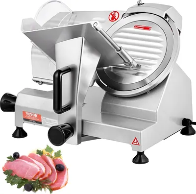 Image de Trancheuse à viande commerciale 200 W, Trancheuse électrique pour aliments avec lame en acier au carbone de 20,32 cm, épaisseur réglable de 0 à 12 mm pour viande, fromage, etc.
