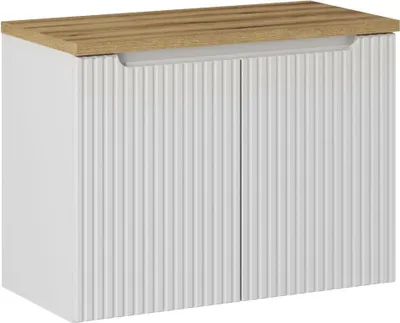 Zdjęcie produktu dla Szafka Łazienkowa Pod Blat 80 Cm Biała Ryflowana Z Blatem Dąb