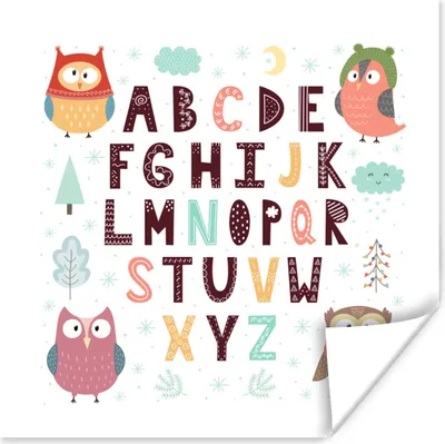 Produktbild von MuchoWow® Poster Illustration Alphabet mit Eulen 50x50 cm - Wohnzimmerdekoration