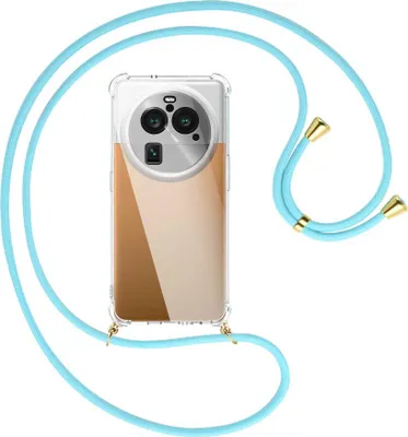 Produktbild von Handykette Backcover-Schutzhülle mit Band (Metall goldfarben) für Oppo Find X6 Pro (PGEM110,PGEM10) - himmelblau