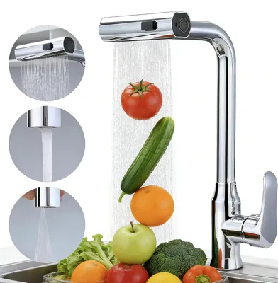 Produktbild von MODFU Küchenarmatur Ausziehbar, Neueste Spültischarmatur Küche mit Herunterziehen Brause Armatur,360°Schwenkbar Drei Sprühfunktionen, Ein Loch Installation,Edelstahl Hochdruck wasserhahn küche Geeignet für Küchen, Bauernhäuser, Wohnmobile, Wäschereien