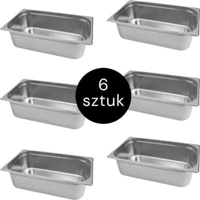 Zdjęcie produktu dla Pojemnik GN na posiłki gastronomiczny ze stali nierdzewnej 1/1 Mega-M 530x325x150mm, zestaw 6 szt.