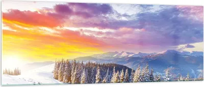 Produktbild von Bilder auf glas - Berge Schnee Winter - 140x50cm - Glasbilder - Wandbilder - Kunstdruck - zum Aufhängen bereit - Wanddekoration aus Glas - Glas Bilder - Wandbild auf Glas - Einteilig - GAB140x50-3605