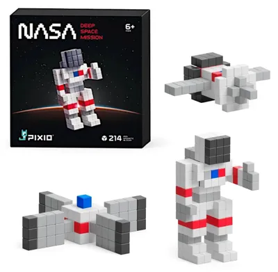 Produktbild von Pixio NASA Deep Space Mission Magnetbausteine – 214 Teile (5 Farben, Neodym-Magnete, 8×8×8 mm, inkl. App-Zugang) – Weltraum-Thema für Kinder ab 6 Jahren, CE & EN71