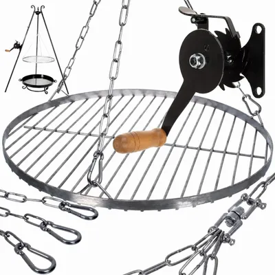 Produktbild von Grillrost Ø600 Mm FEINZ Stativ Mit Kette Winde Edelstahl Robust Für BBQ Feuerstelle