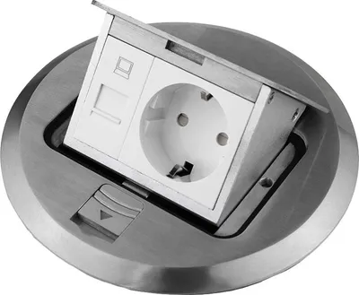 Produktbild von Einbausteckdose Fußbodensteckdose Steckdose rund 2-fach RJ45 & Schuko für Boden & Wand versenkbar