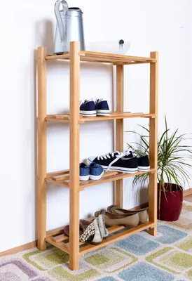 Produktbild von Schuhregal Buche Vollholz massiv Erlefarben Junco 223 - Abmessungen: 100 x 58 x 28 cm (H x B x T)
