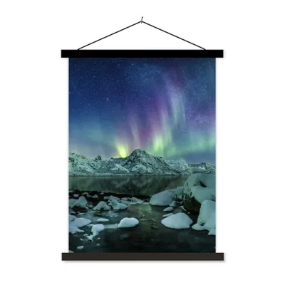 Produktbild von MuchoWow® Textilposter Meer - Eis - Nordlicht - Winter - Natur 60x80 cm mit schwarzem Rahmen - Plakathalter