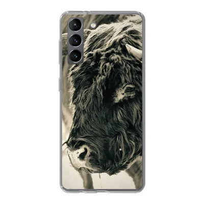 Produktbild von MuchoWow® Handyhülle Schutzhülle Hülle für Samsung Galaxy S21 Schottischer Highlander - Schnee - Hörner Silikon Softcase Handy Hülle - Softcase