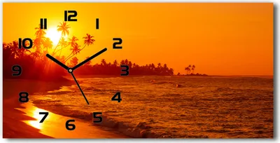 Produktbild von Wanduhr aus Glas – 60x30 cm - Glasbild - Glasuhr - Gehärtetes Glas - schwarze-zeiger - Sonnenuntergang am Strand