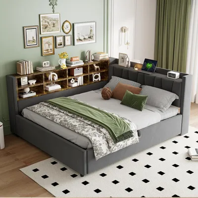 Produktbild von STILVORA 140×200 Schlafsofa mit Matratze&Hydraulischem Stauraum,Tagesbett mit Nachtlicht, USB-&Typ-C-Ladeanschluss,Daybett mit Ablagen,Staufächern&Kopfteil,Samtstoff,Dunkelgrau