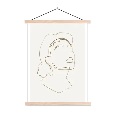 Produktbild von MuchoWow® Textilposter Frauen - Linienkunst - Minimalismus 60x80 cm mit holzfarbenen Rahmen - Wandbild