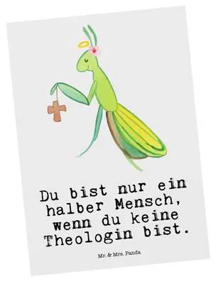 Produktbild von Mr. & Mrs. Panda bildkarte Theologin Herz - Weiß - Geschenk, Postkarten, Ansichtskarten, Grußkarte, einzelkarte, Postkarte, Kunstkarten