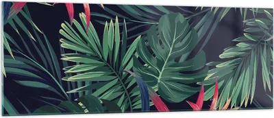 Produktbild von Bilder auf glas - Einteilig - Exotisch Blumen Blätter - 140x50cm - Glasbilder - Wandbilder - Bilder - zum Aufhängen bereit - Wanddekoration aus Glas - Glas Bilder - Wandbild auf Glas - GAB140x50-4308