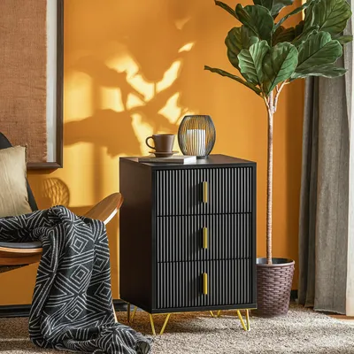 Obrázek produktu pro SoBuy noční stolek, noční stolek se 3 zásuvkami, moderní noční stolek do ložnice, černý Š40 x H40 x V63 cm FBT115-L-SCH