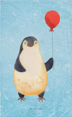 Produktbild von Mr. & Mrs. Panda Stoff Wandbild Pinguin Luftballon - Eisblau - Geschenk, Tapestry, Kirmes, Jahrmarkt, Bildteppich, Liebe, Geschenkidee, Neustart, Motivation, Wandteppich