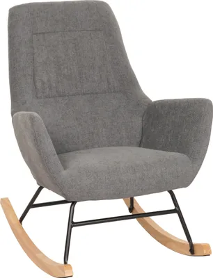 Produktbild von Schaukelstuhl HWC-N13, Schwingstuhl Relaxsessel Fernsehsessel, Massiv-Holz Metall Stoff/Textil 320g/m²  dunkelgrau