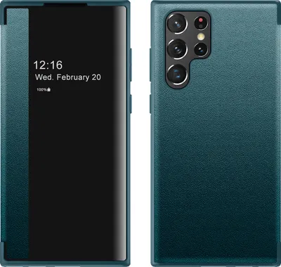 Produktbild von Galaxy S23 Ultra Hülle, Schlank Kunstleder Klapp Ledertasche Schutzhülle für Samsung Galaxy S23 Ultra Grün