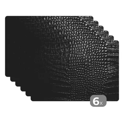 Obrázok produktu pre MuchoWow® Podložky Sada 6 podložiek Umývateľné podložky 30x45x0.3cm Koža - textúrovaná - čierna - sivá Podložka pod stôl Nekĺzavá a odolná voči teplu