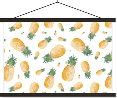 Produktbild von MuchoWow® Textilposter Ananas - Obst - Weiß 120x80 cm mit schwarzem Rahmen - Wanddeko