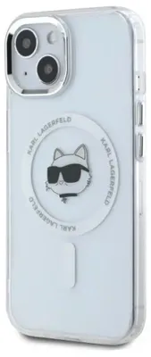 Produktbild von Karl Lagerfeld KLHMP15MHLSCHH iPhone 15 Plus 6,7" weiß/weiß Hardcase IML Metal Choupette Head MagSafe Schutzhülle