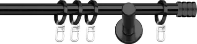Produktbild von SN Deco Gardinenstange Lille, 19 mm, 1-läufig, Stahl, Komplett-Set mit Ringen, Auflageträger, 300 cm, schwarz