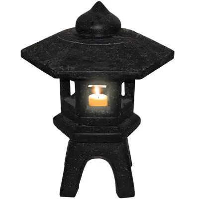 Image de Lampe de jardin Stonox Aniray en pierre moulée, style japonais, 46 x 46 x 67 cm