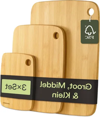 Image de Ensemble de planches à découper en bois - Planches de cuisine en bambou - Préparation des repas - Bambou durable - Ensemble de 3 pièces - Marron