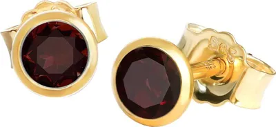 Produktbild von Paar Ohrstecker Echt Granat Rot Gelbgold 585 14 Karat Gold 4,0mm Kleine Ohrringe