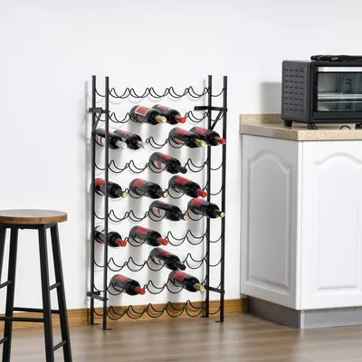 Produktbild von Flaschenregal Metall, Weinregal für 60 Flaschen, Flaschenständer, Schwarz  |  bis 50 kg  |  10 Fächer  |  63 x 20,5 x 118 cm