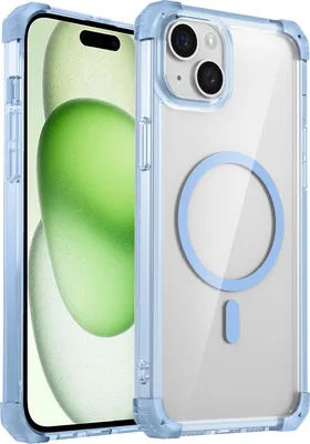 Image de Étui magnétique pour iPhone 14 Plus / 15 Plus Compatible avec Magsafe Antichoc Protection militaire Housse transparente pour téléphone portable Bleu