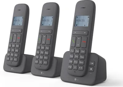 Produktbild von Telekom Sinus CA37 TRIO Strahlungsarmes Schnurlostelefon mit Anrufbeantworter, Rufnummernanzeige, 2 zusätzliche Mobilteile, Freisprechfunktion, DECT