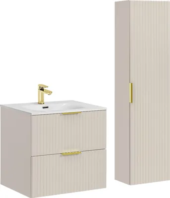 Zdjęcie produktu dla Szafka Łazienkowa 60 Cm Z Umywalką I Słupkiem Kaszmirowy Mat