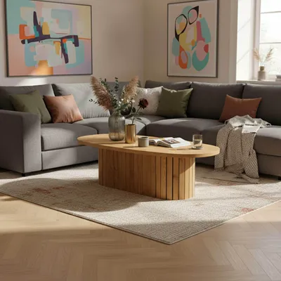 Image de Table basse ovale en mélaminé bois clair  - Oviala Elena