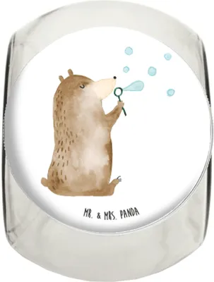 Produktbild von Mr. & Mrs. Panda Kaffeedose Bär Seifenblasen L 870ml - Weiß - Geschenk, Bonboniere, Teedose, Frischhaltedose, Teddy, Lebensmittelbehälter, glasbehälter, Bonbonglas
