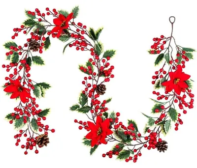 Produktbild von Weihnachtsgirlande mit roten Beeren und Tannenzapfen 200 cm
