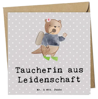 Produktbild von Mr. & Mrs. Panda Grußkarte Taucherin Leidenschaft - Grau Pastell - Geschenk, Klappkarte, Glückwunschkarte, faltkarte, anlasskarte, doppelkarte