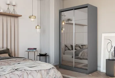 Produktbild von Masseno Schiebetürenschrank FIORELLA 150 cm Kleiderschrank Schlafzimmer Schrank 2-türig mit Spiegel Grau